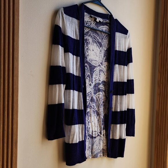 LOFT Purple/White Striped Mixed Media Cardigan Sweater Size Small - Picture 7 of 15